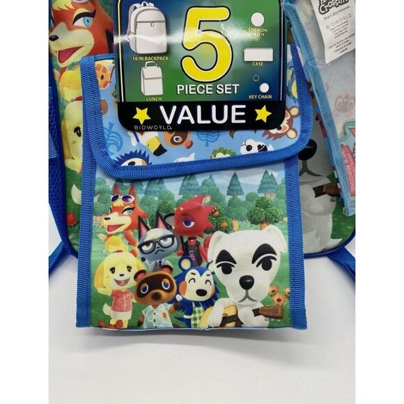 Animal Crossing New Horizons 5 Piece Set Backpack Keychain Lunch Bag Case Patch - Picture 2 of 8